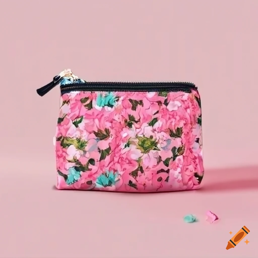Pastel pink floral zipper pouch design