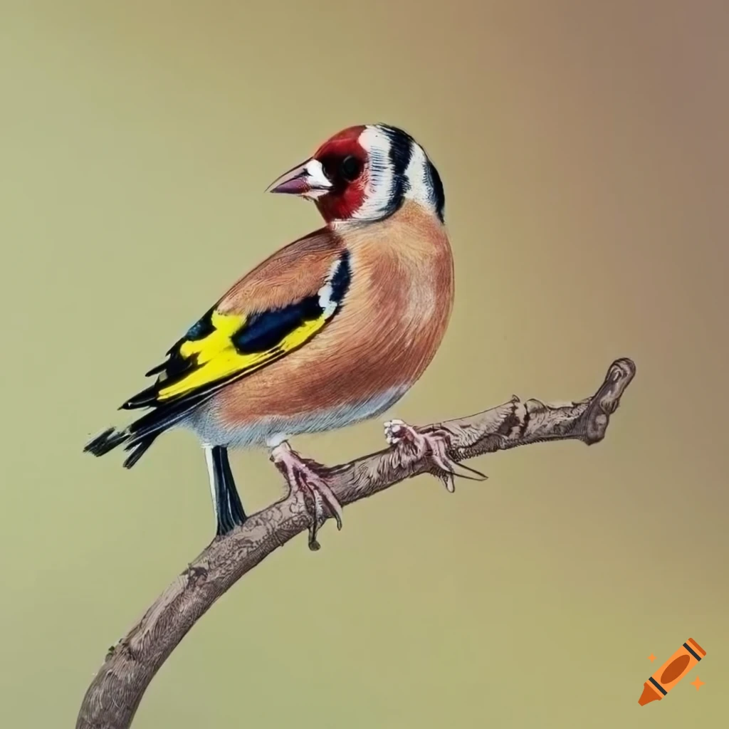engraving of a European goldfinch