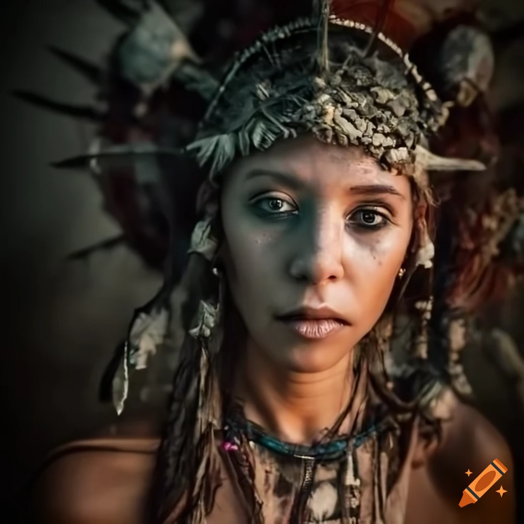 Portrait of a post-apocalyptic tribal shaman on Craiyon