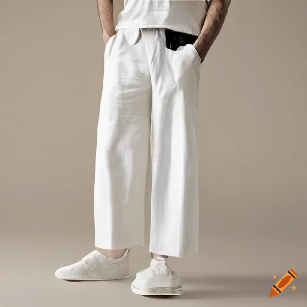 White linen suit pants for men with a loose fit on Craiyon