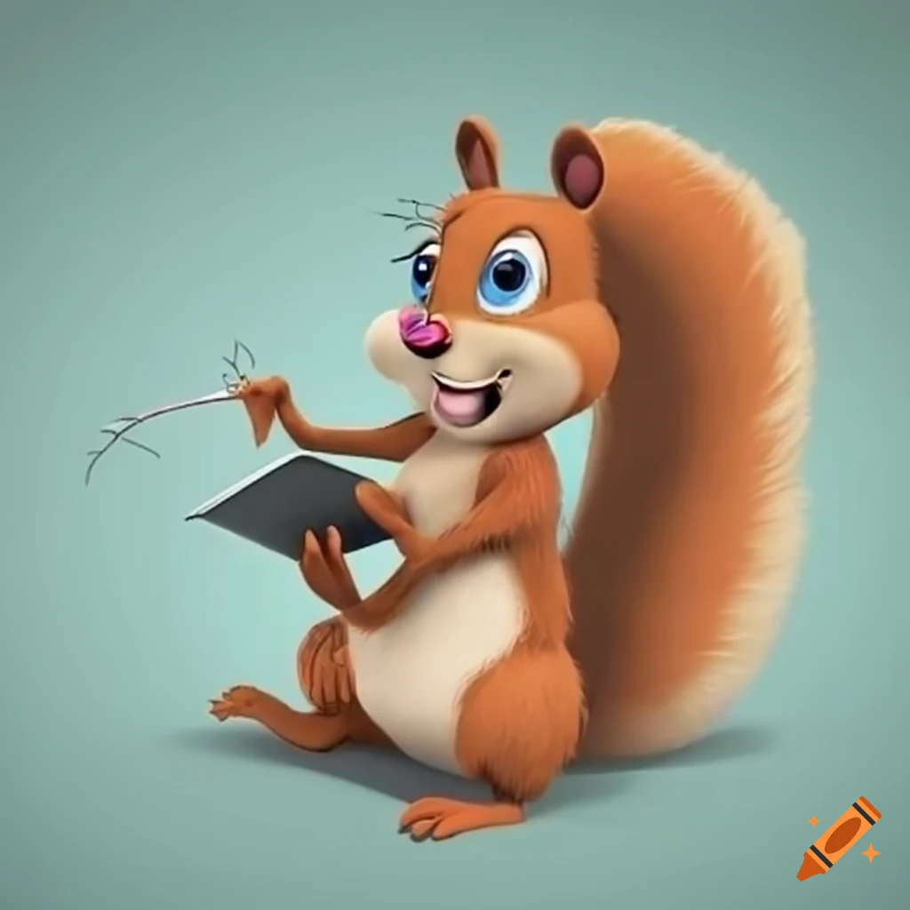 cartoon illustration of Sammy the squirrel giving a presentation