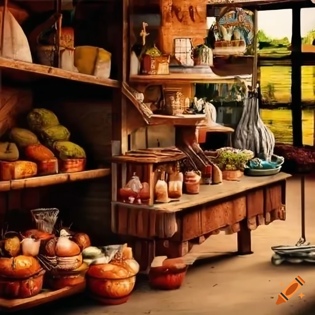 village marketplace with a wide variety of goods
