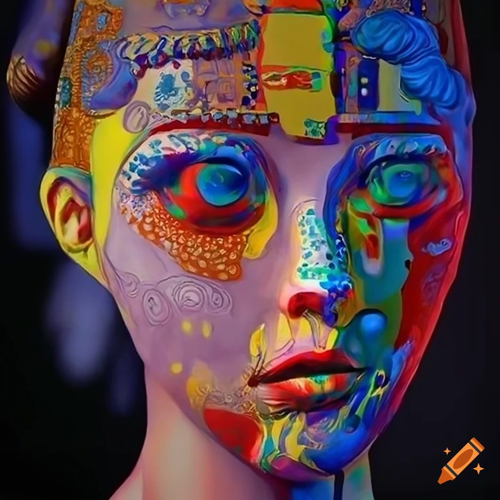 Surreal sculpture with vibrant colors and geometrical shapes