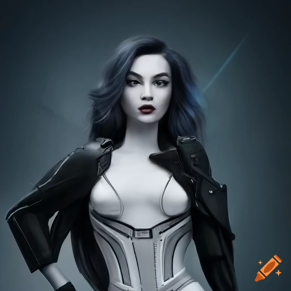 black and white rendering of a futuristic woman with glowing skin