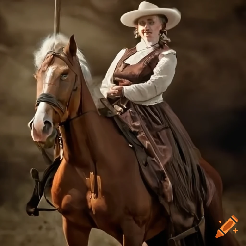cowgirl with rifle riding a horse in the Wild West