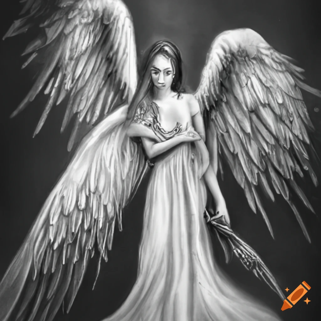 Drawing of Angel with Beautiful Wings on a Paper. Stock Illustration -  Illustration of christianity, archangel: 69348512