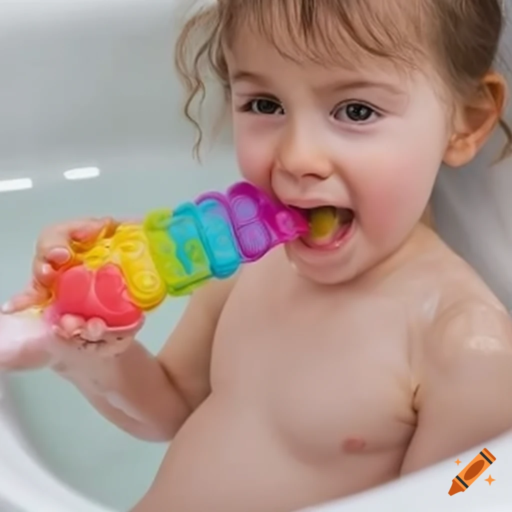 toddler girl enjoying a popsicle during bath time