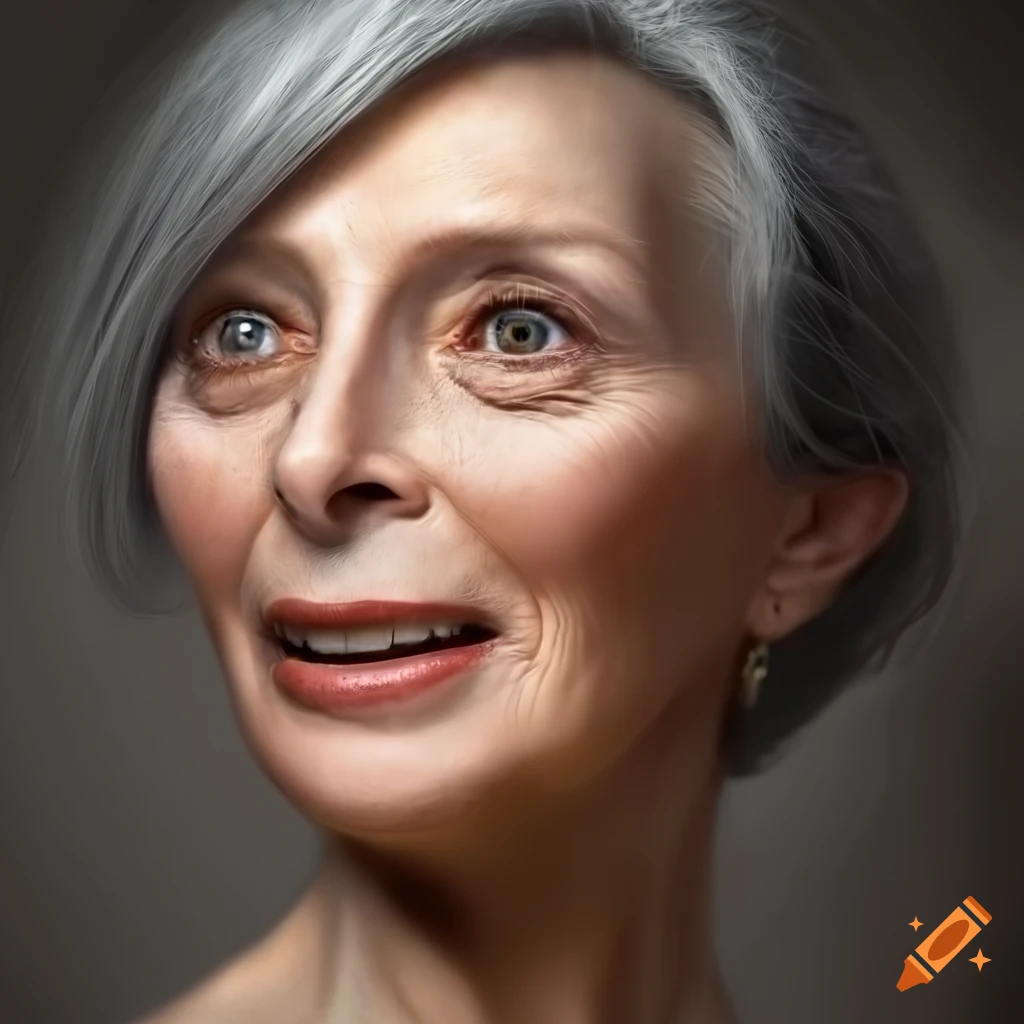Hyper realistic portrait of a beautiful woman with pretty eyes and grey ...