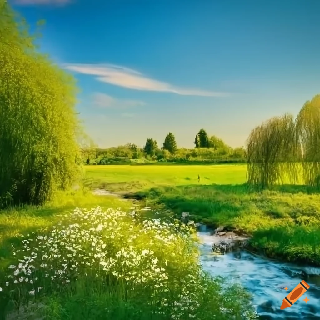 Vibrant roblox gfx with green grass landscape and blue sky