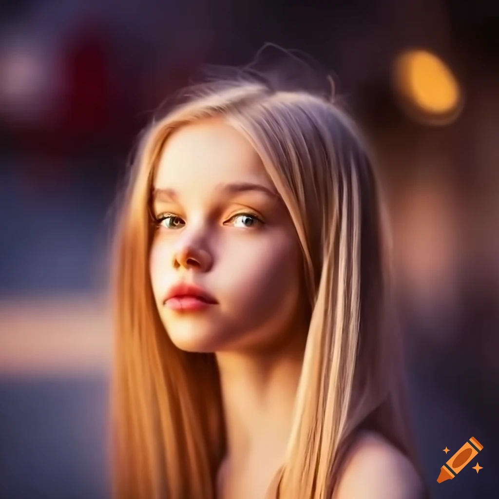 blonde girl with long hair in evening light