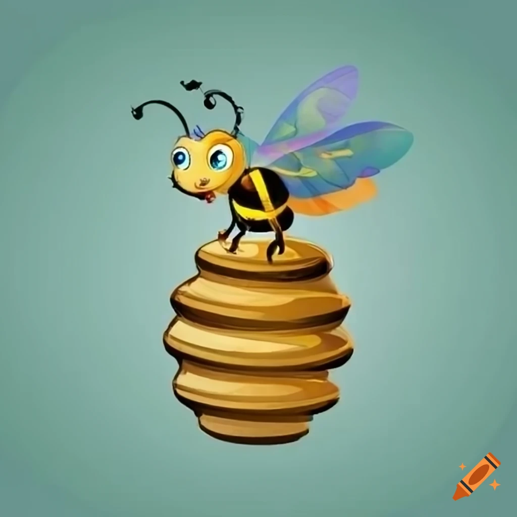illustration of a bee flying around a beehive