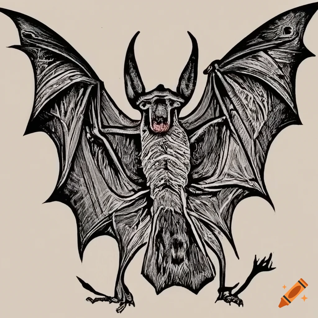medieval woodcut print of a strange bat