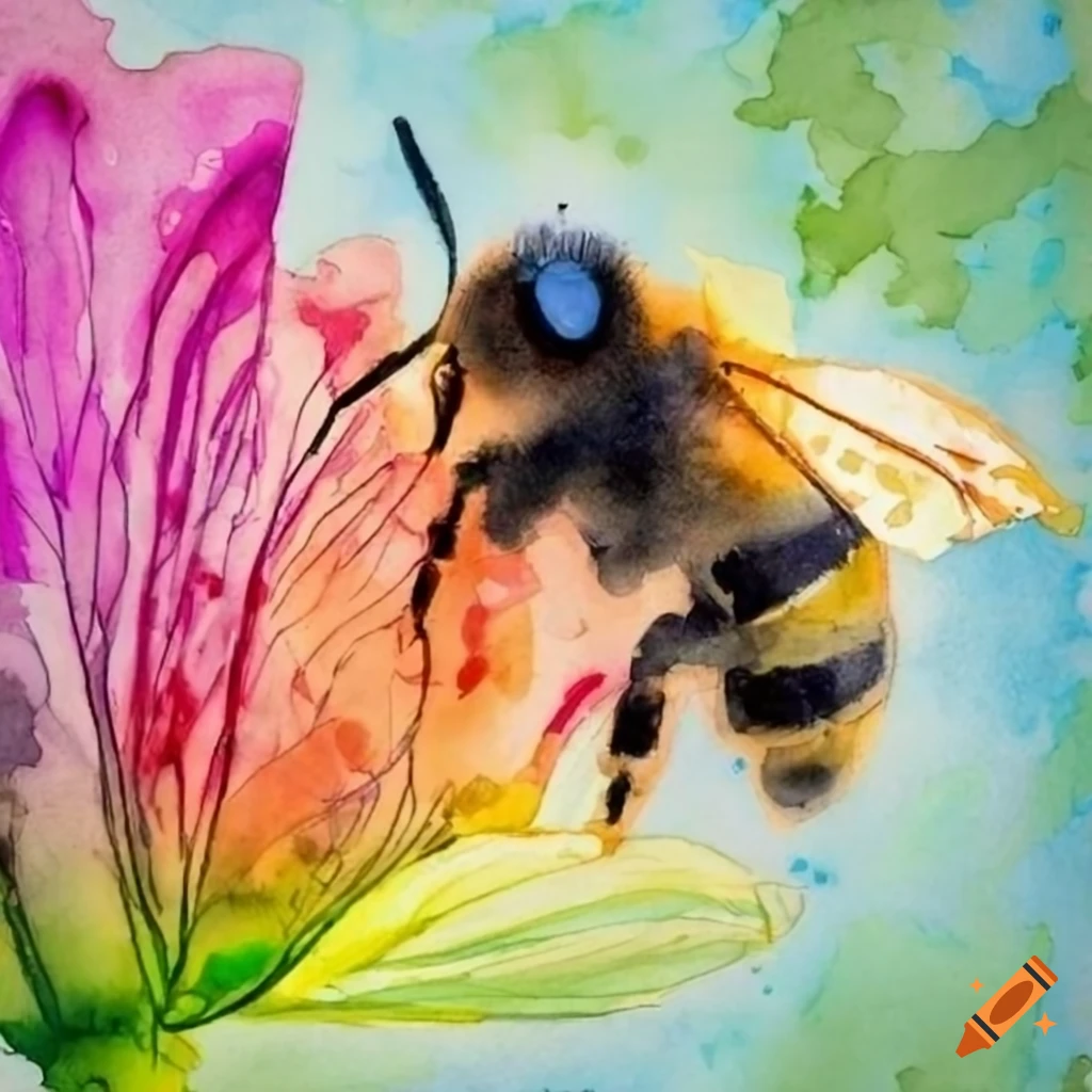 Watercolor of a bee on a flower