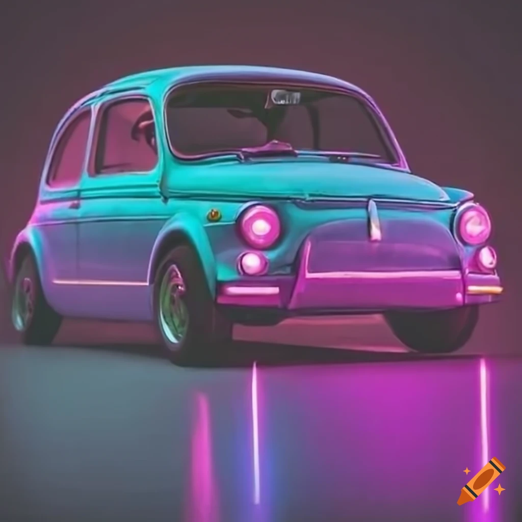 Retro fiat 600 car with neon lights on Craiyon