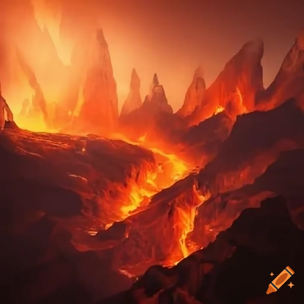 mountains engulfed in flames