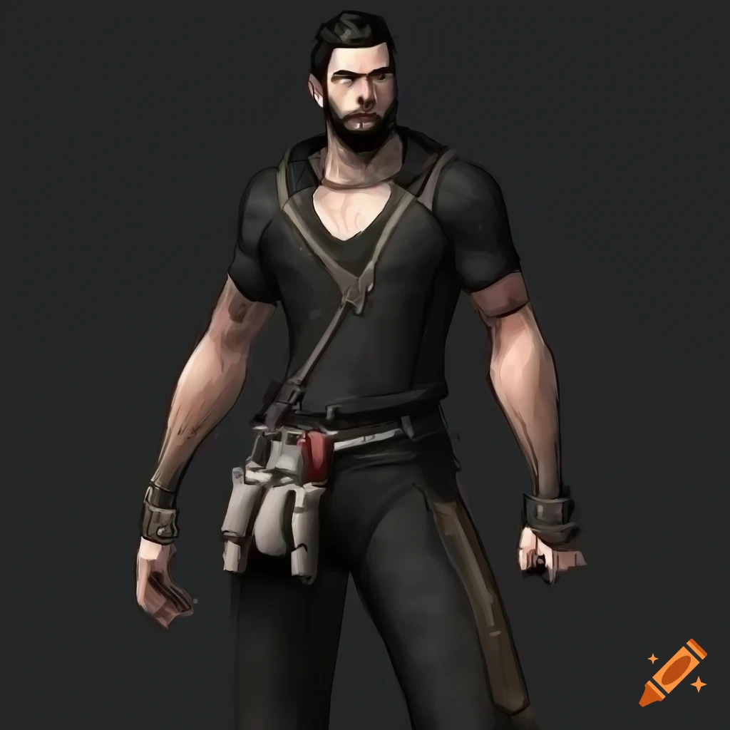 modern fantasy rogue with sleek black outfit