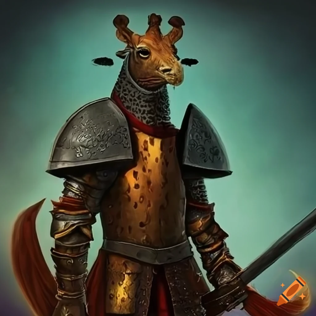 Giraffe Knight Riding Medieval drawing. knight with lance riding a two ostrich bird two legs ...