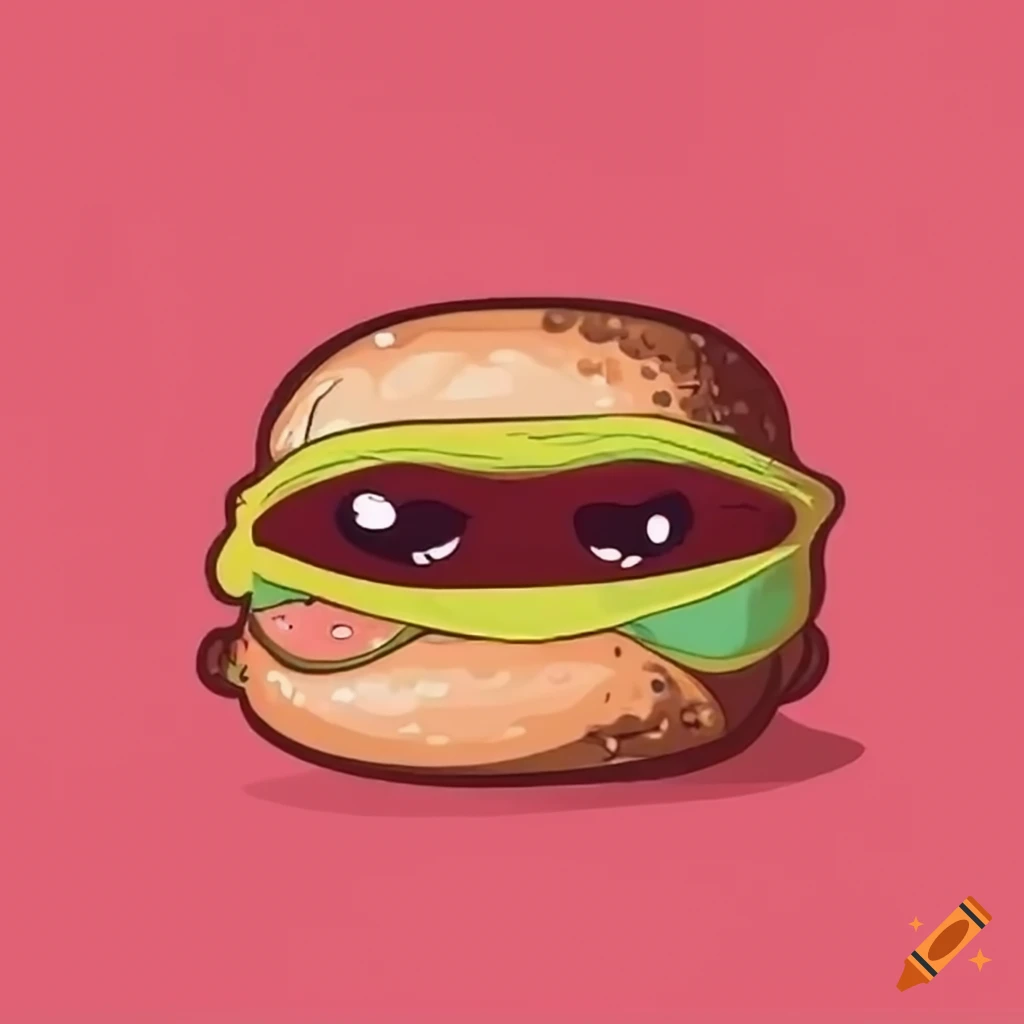 cute and evil sausage sandwich with triangle eyes