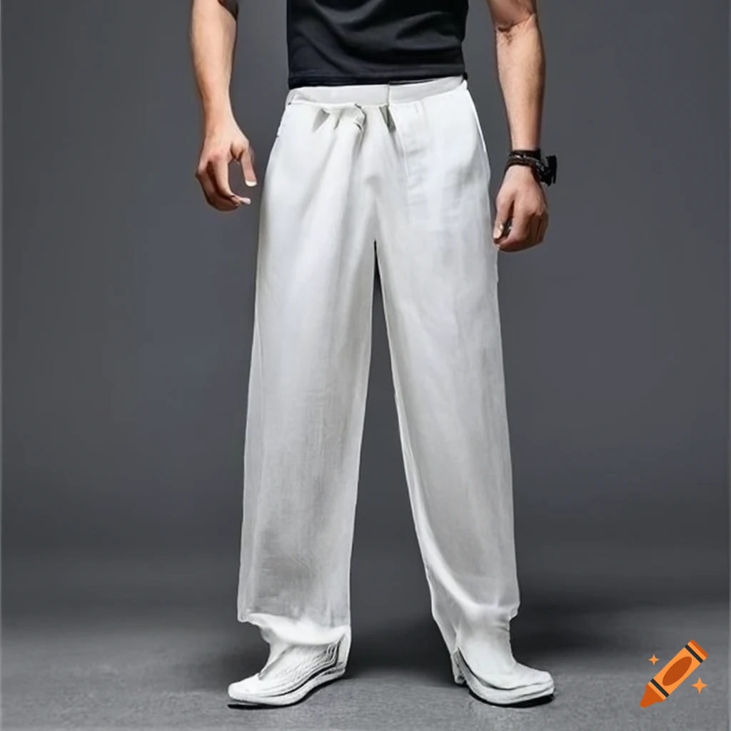 Stylish and comfortable white linen pants for men on Craiyon