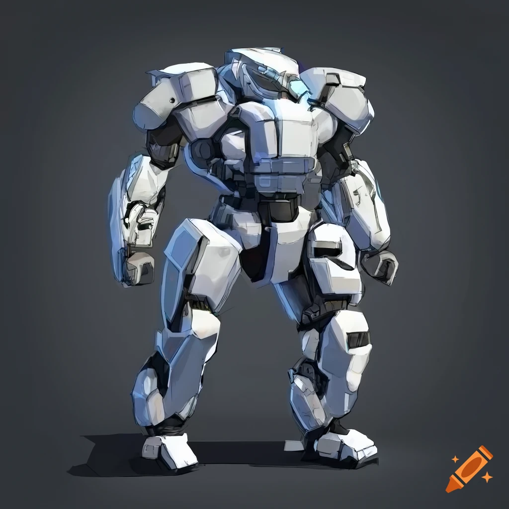 artwork of a sniper mech in snow camouflage