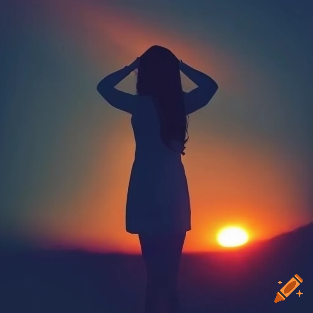 sunset silhouette of a girl