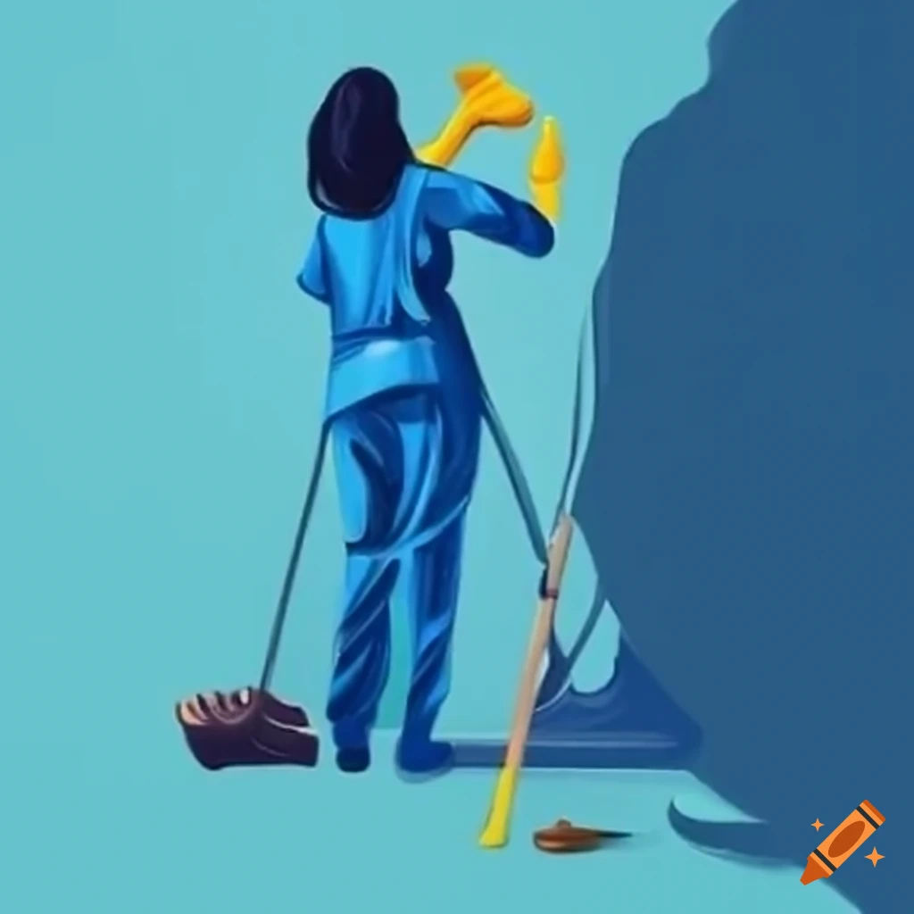 blue person cleaning