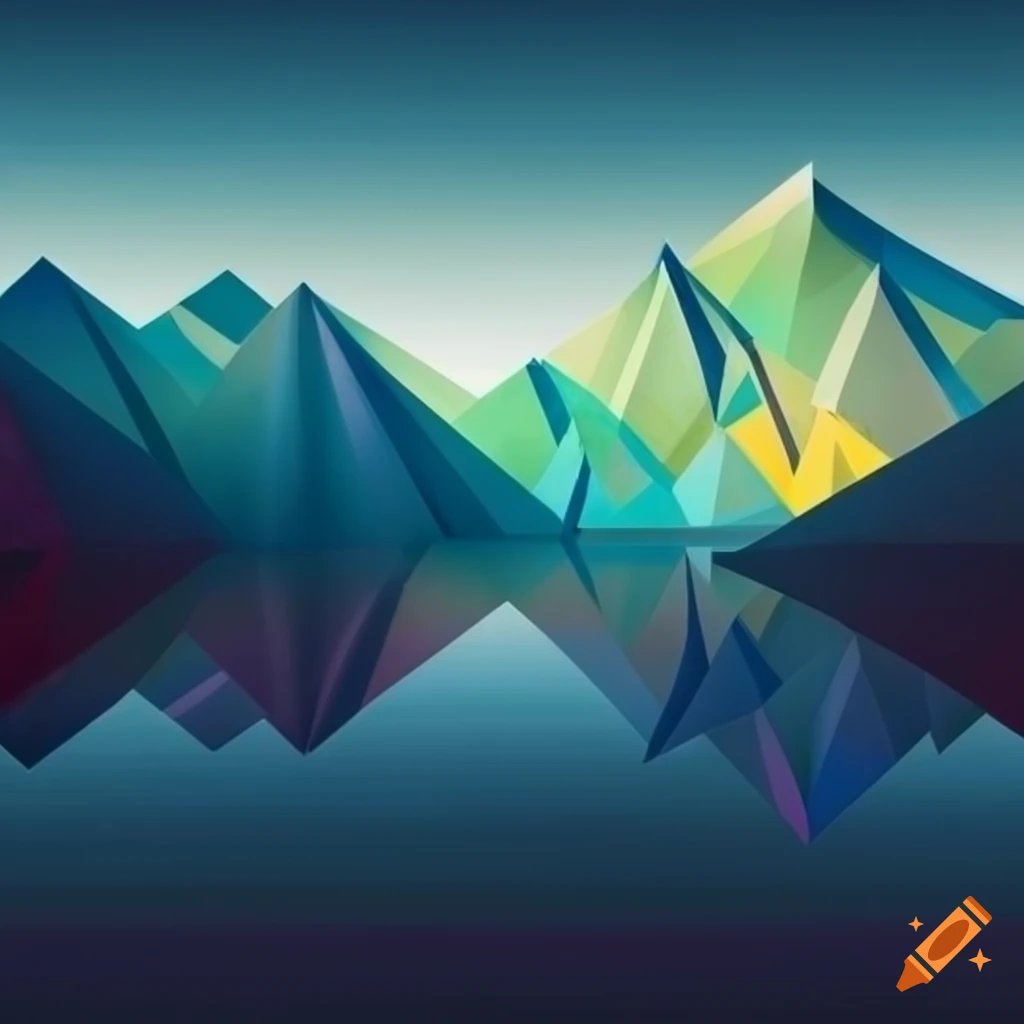 Orphism geometric art of mountains, lakes, and forest on Craiyon