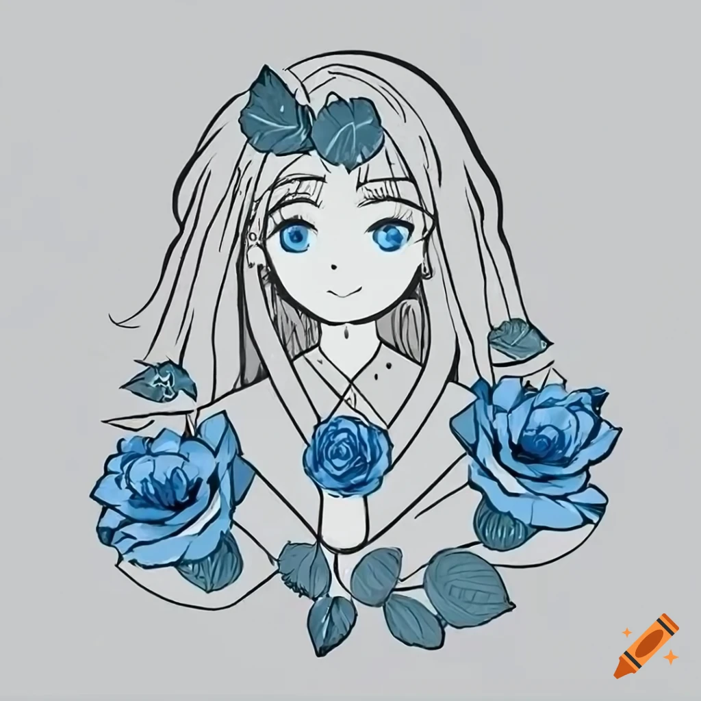 anime girl surrounded by blue roses