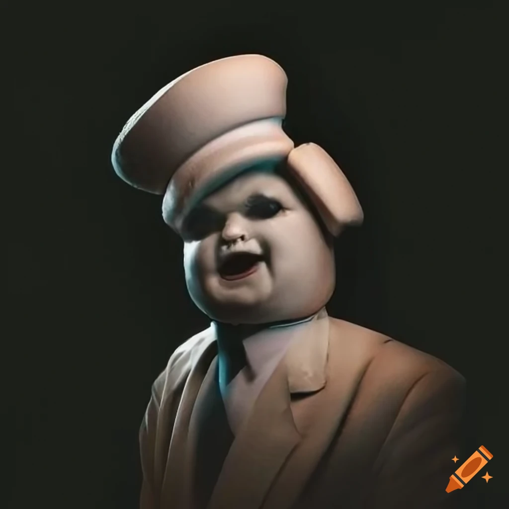 Damaged photo of a creepy marshmallow man on Craiyon