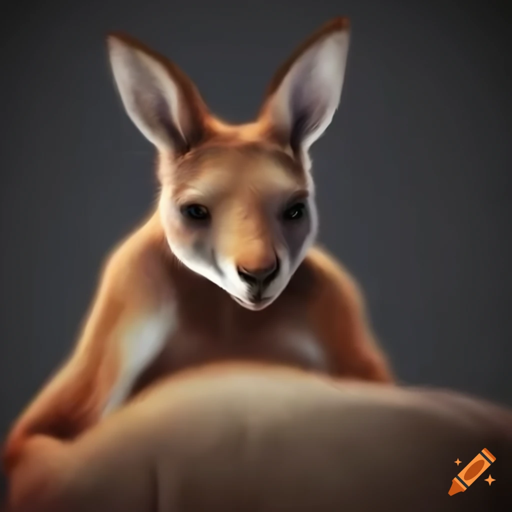 hyper-realistic depiction of a kangaroo in bed