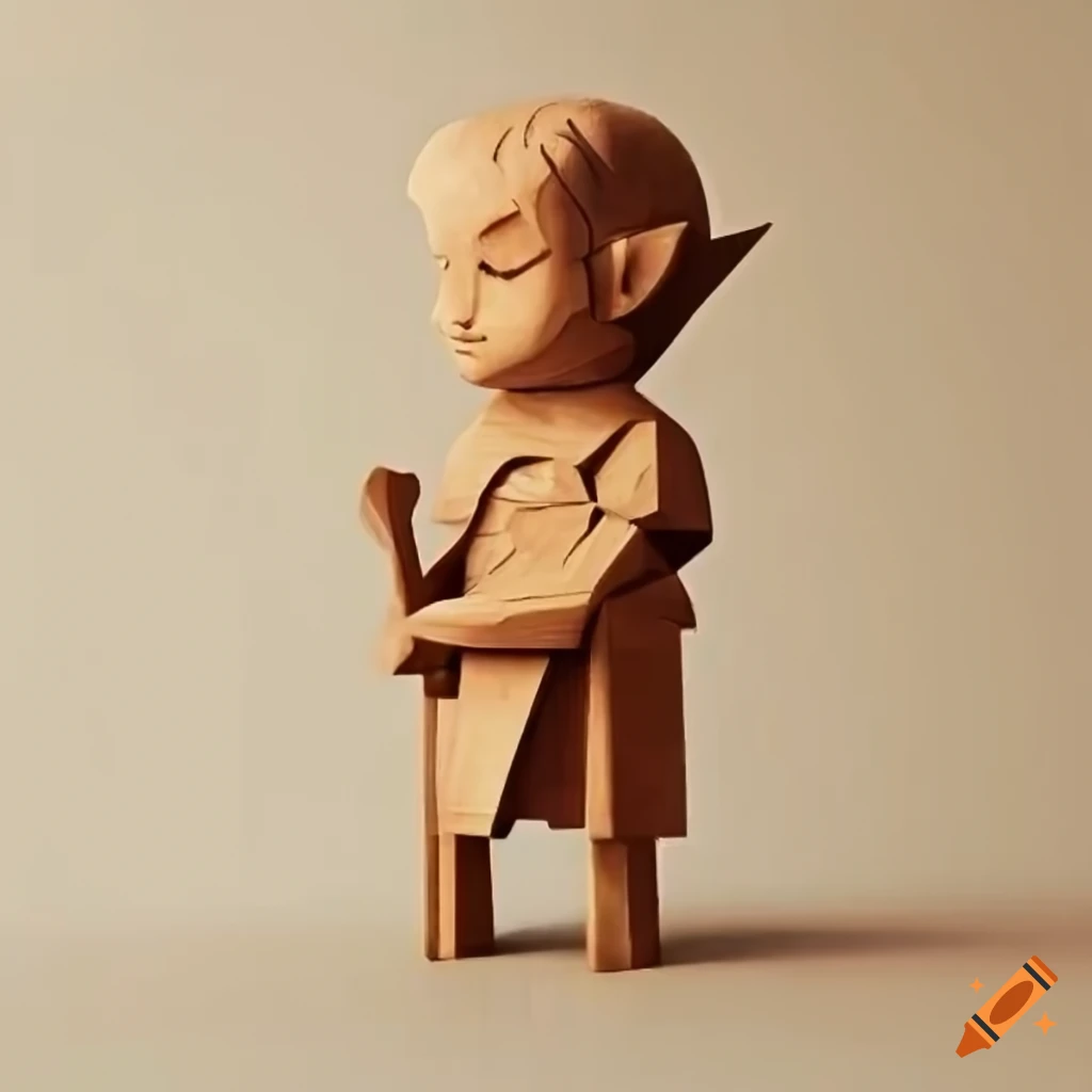 minimalist wooden Zelda sculpture by Norman Rockwell