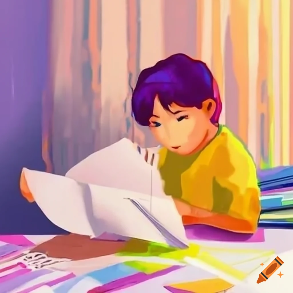 student studying surrounded by papers