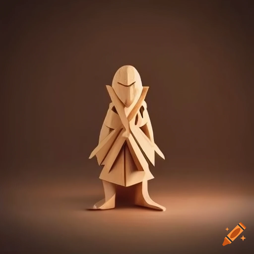 minimalist wooden sculpture inspired by Zelda game