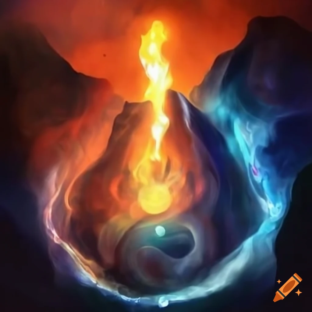 Artwork depicting the union of water and fire
