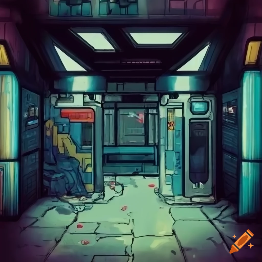 dystopian sci-fi subway station entrance