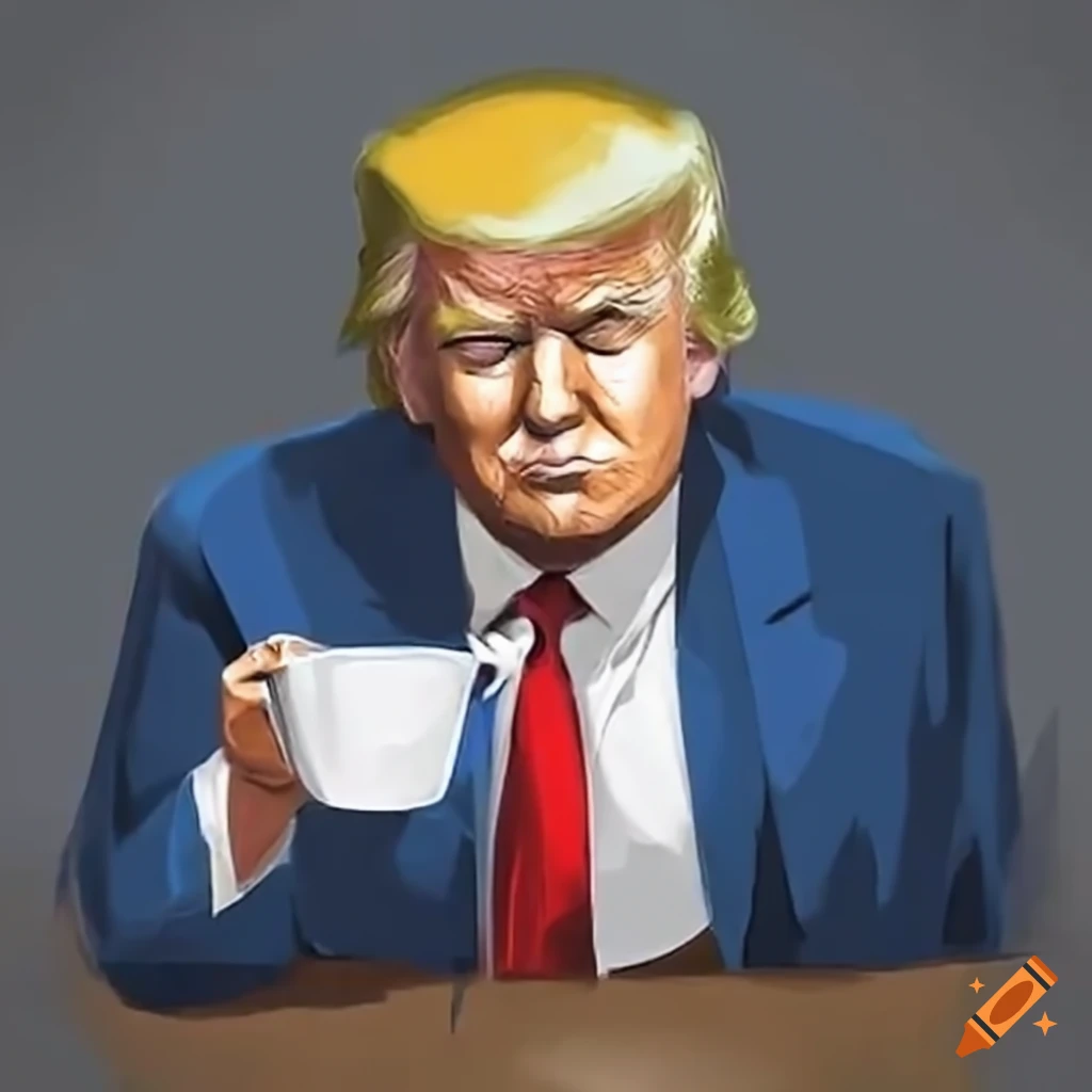 Donald trump enjoying a cup of coffee on craiyon