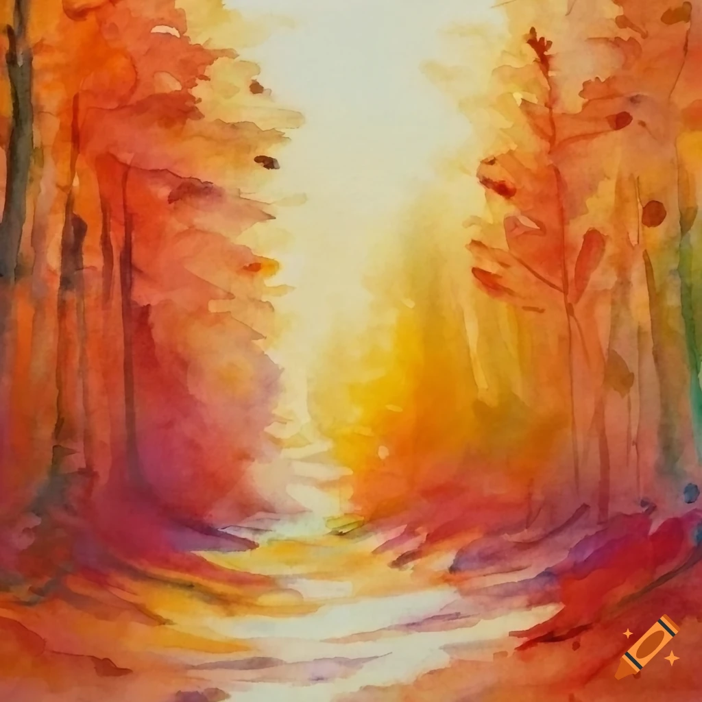 Watercolor painting of autumn woods