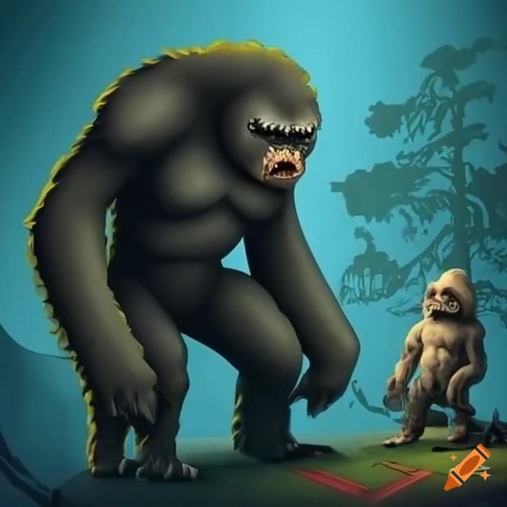 illustration of Bigfoot and an alien playing a board game