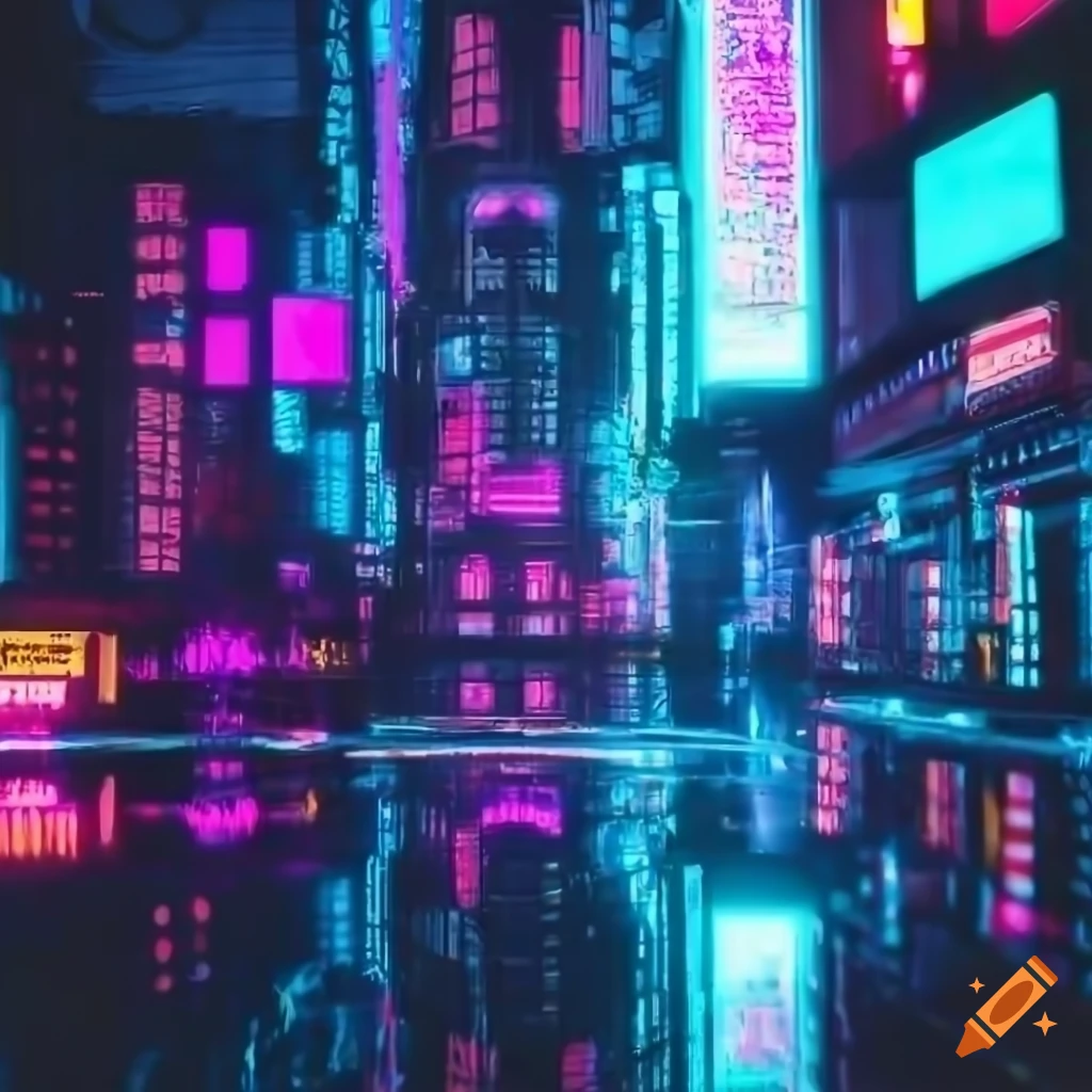Futuristic neon cyberpunk cityscape on Craiyon