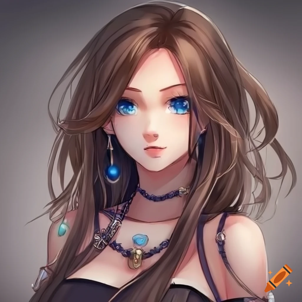 Anime Girl With Long Brown Hair And Blue Eyes 0016