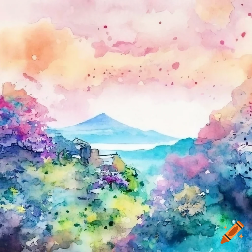 Japanese watercolor landscape on Craiyon