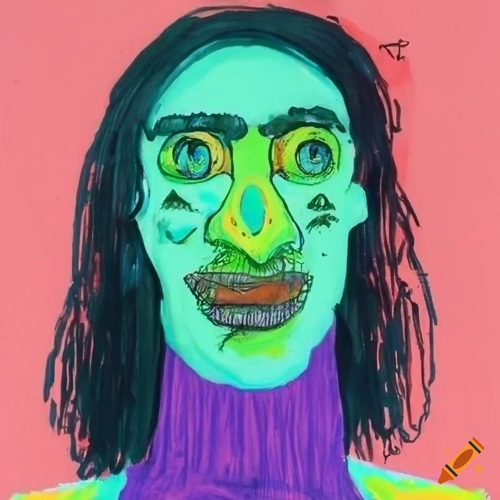 Raw drawing of a face in vibrant colors