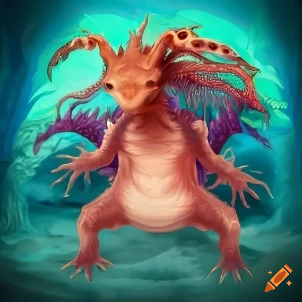 mystical creature with dragon and axolotl features