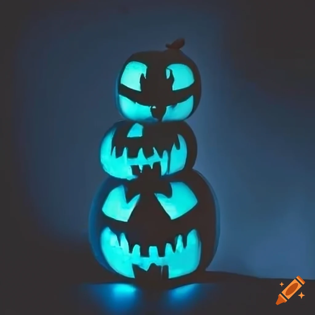 Dark blue nighttime with glowing jackolanterns on Craiyon