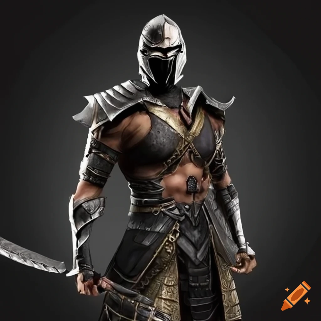 Chinese oriental warrior in black outfit with silver elements