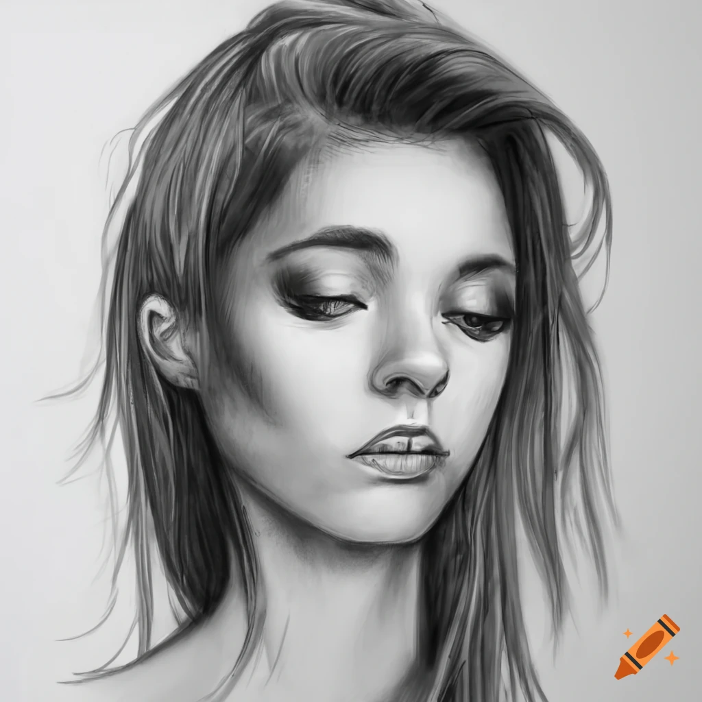 portrait of a girl, face. hair. blind. sketch. pencil drawing Stock  Illustration | Adobe Stock