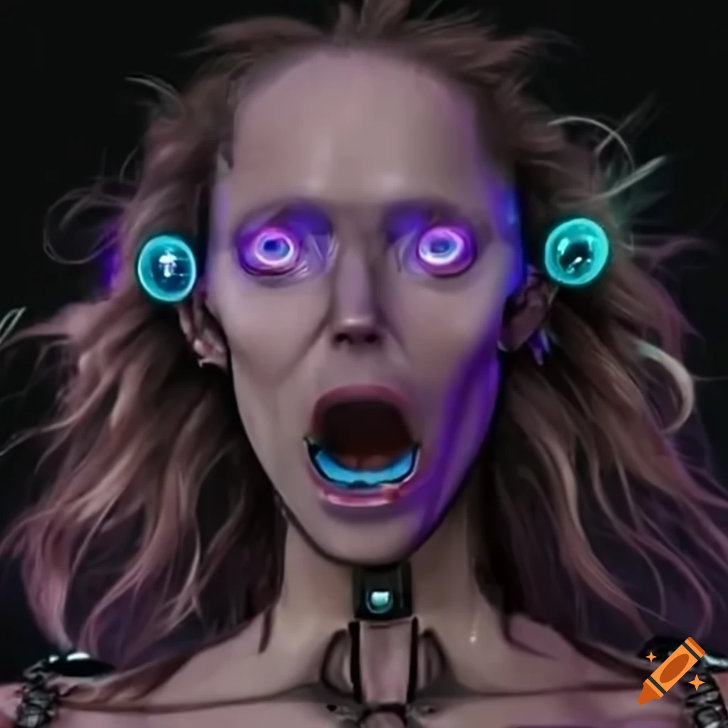 Cyberpunk artwork of a twisted cyborg
