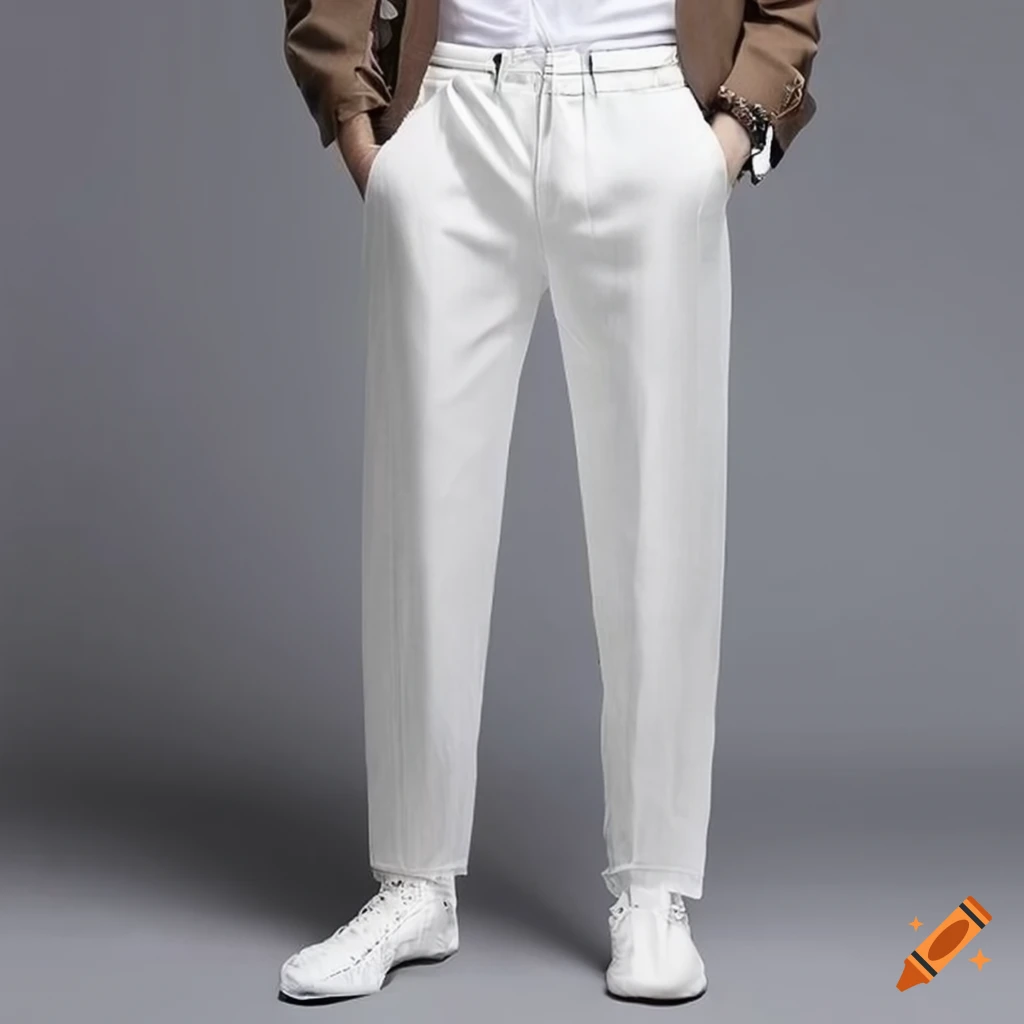 Loose fit white linen suit pants for men