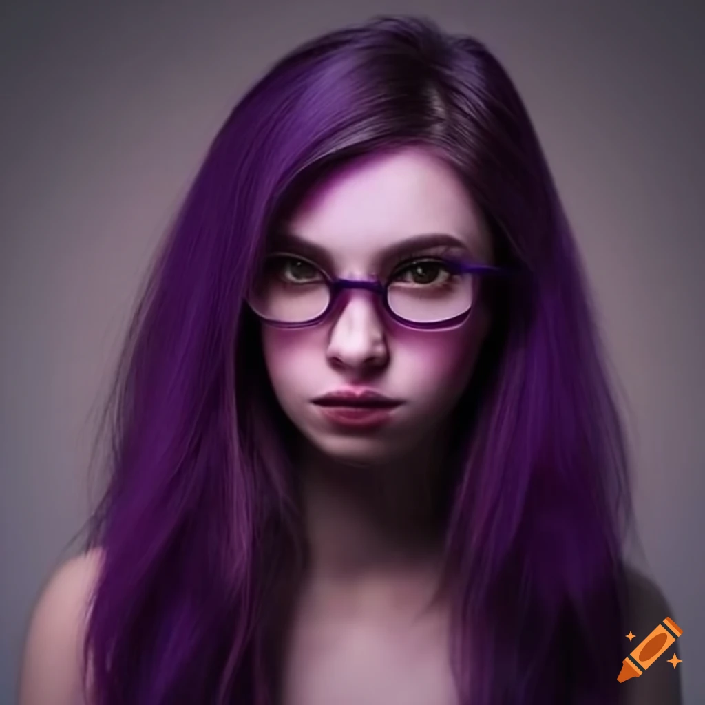Girl with purple glasses and dark purple hair