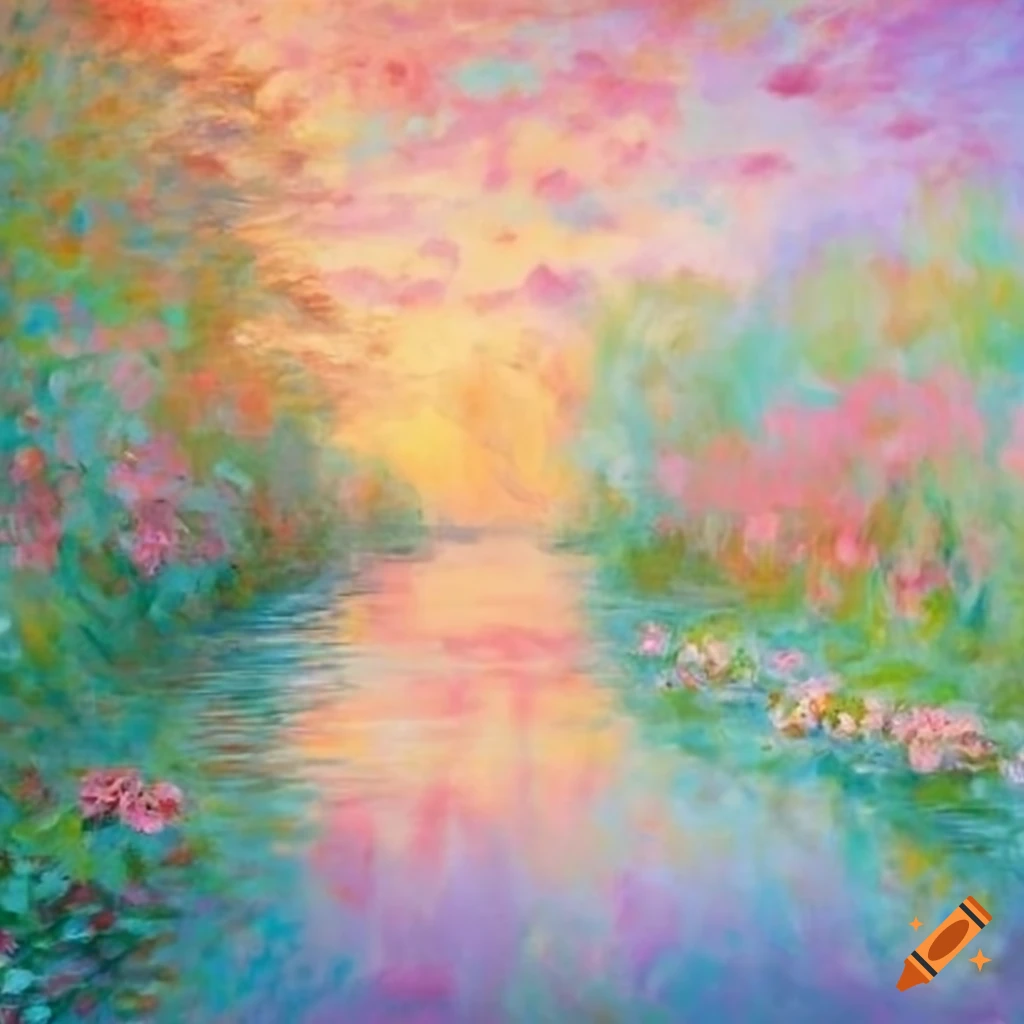 pastel flower river painting